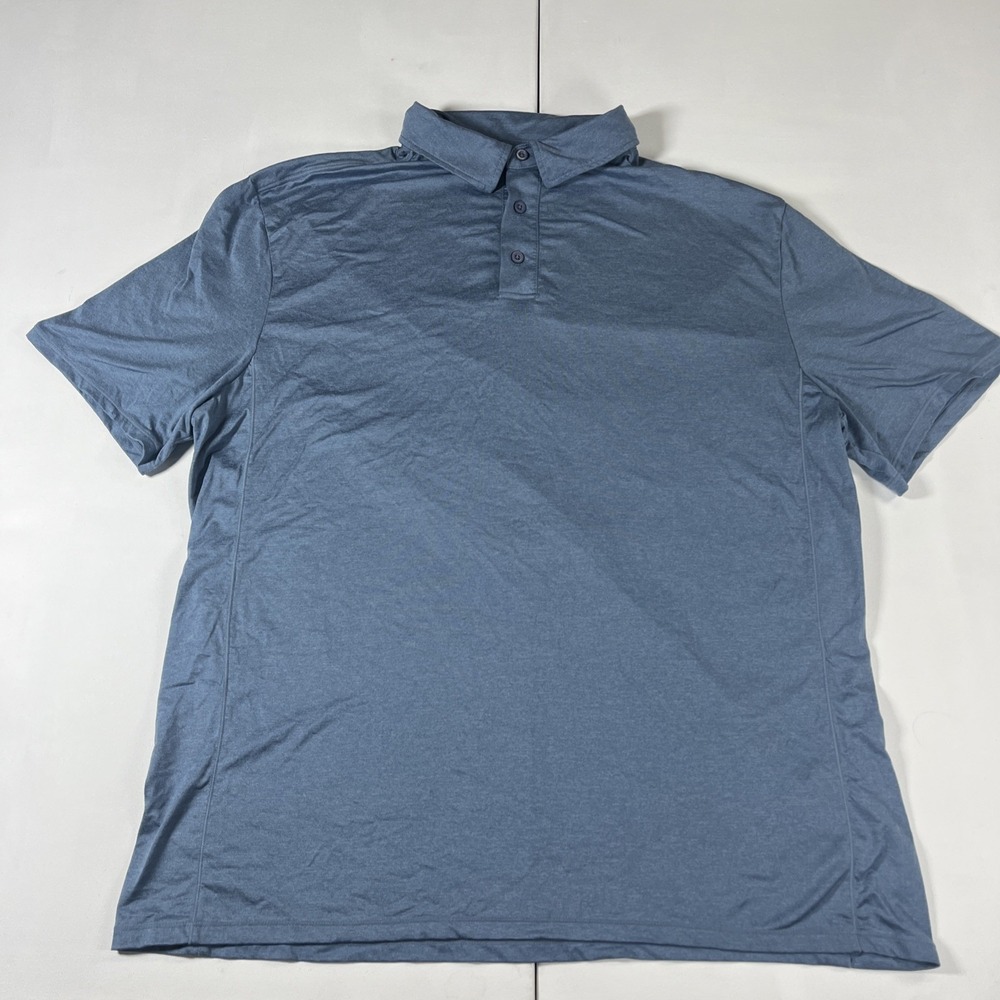 Quince Flowknit Breeze Performance Polo Shirt Heather Blue Men's XL